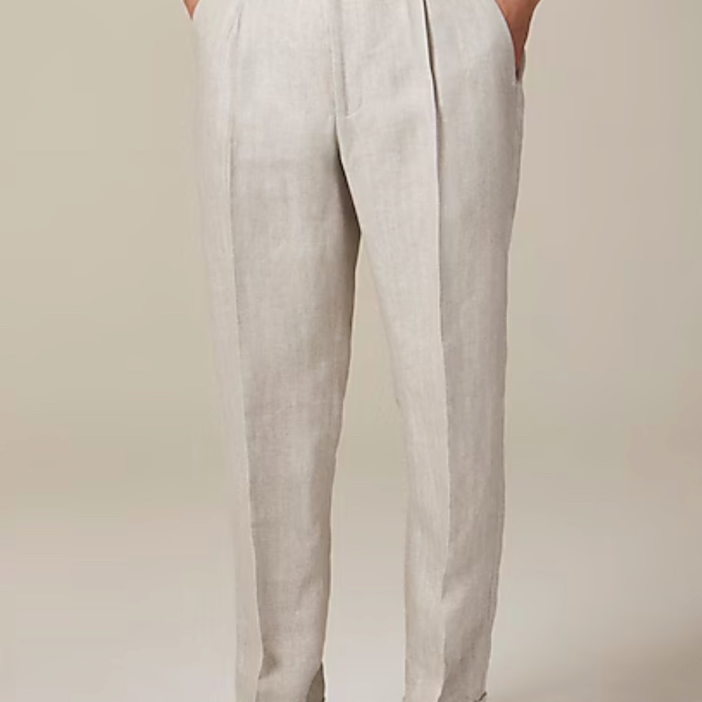 J Crew Crosby Classic-fit pleated suit pant in linen herringbone